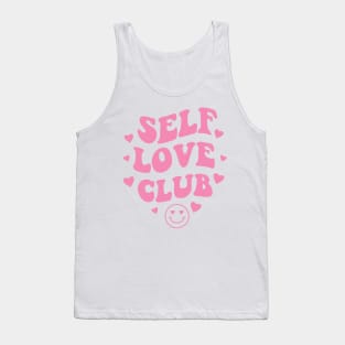 Self Love Club Aesthetic Words on Back Print - Anti Valentines Day Pink Tank Top